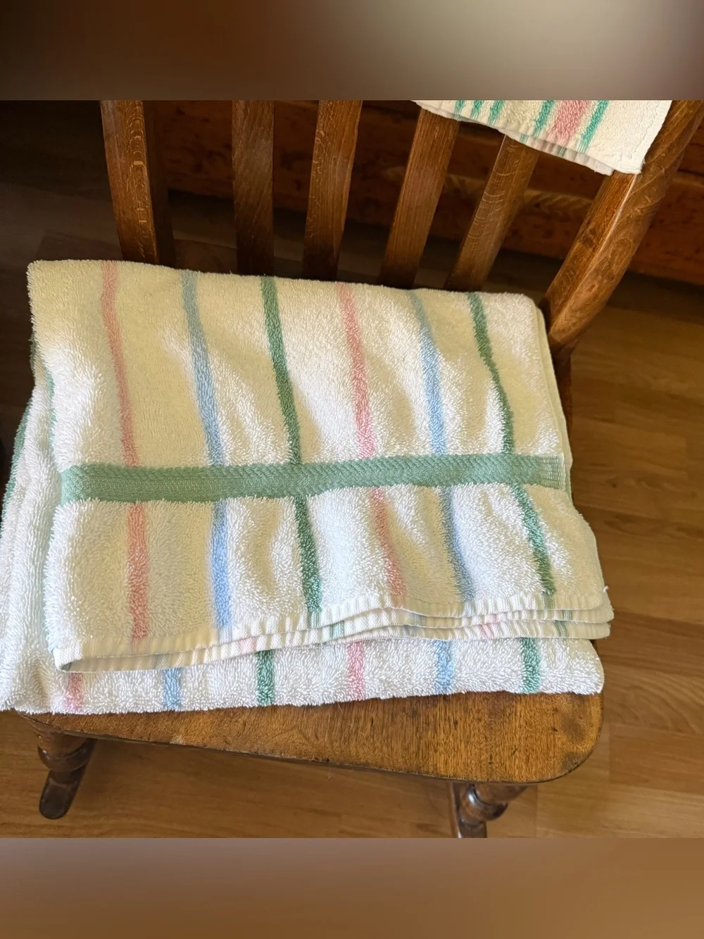 Vintage Pastel Striped Cotton Bath Towel 28x45